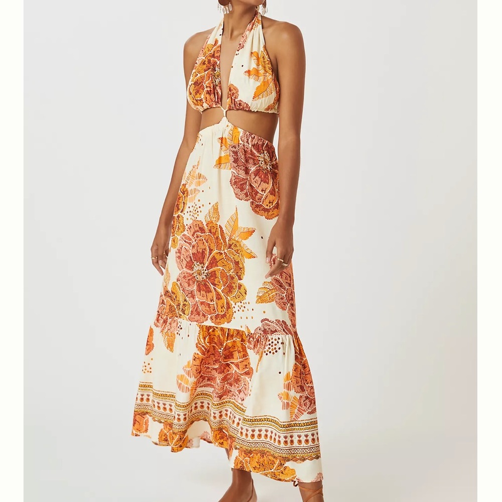 FARM RIO X Anthropologie Cutout Floral Maxi Boho Dress Size Small NWT - Picture 2 of 13
